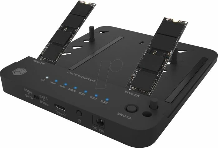 Stacion dokimi & klonimi ICYBOX IB-2915MSCL-C31, USB 3.2 Gen 2 10 Gbit/s, për M.2 NVMe/SATA + 2.5"/3.5" SATA, e zezë