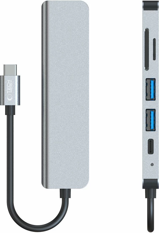 HUB Tech-Protect V4 6-në-1, USB-C, USB-A 3.0/2.0, HDMI, microSD/SD, Gri
