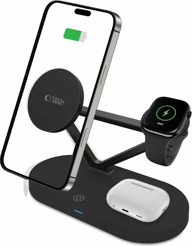 Karikues wireless 3-në-1 Tech-Protect QI15W-A41 me MagSafe për Apple, i zi