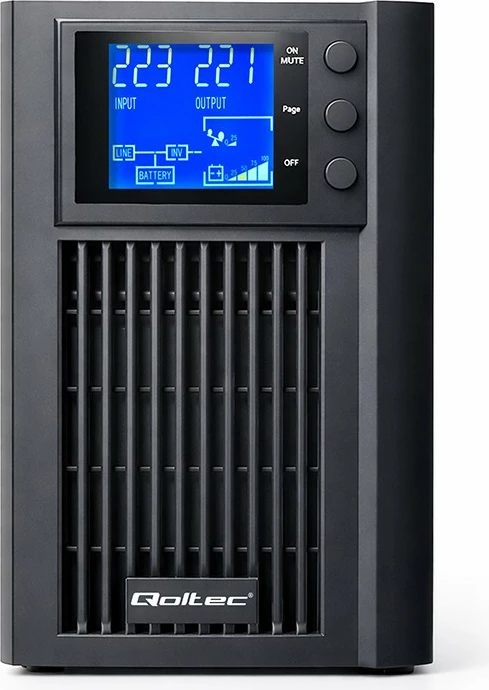 UPS Qoltec 52640 1kVA 800W pure sine wave, line-interactive, AVR, LCD, 2x Schuko, USB & RS-232, 2x 7Ah, e zezë