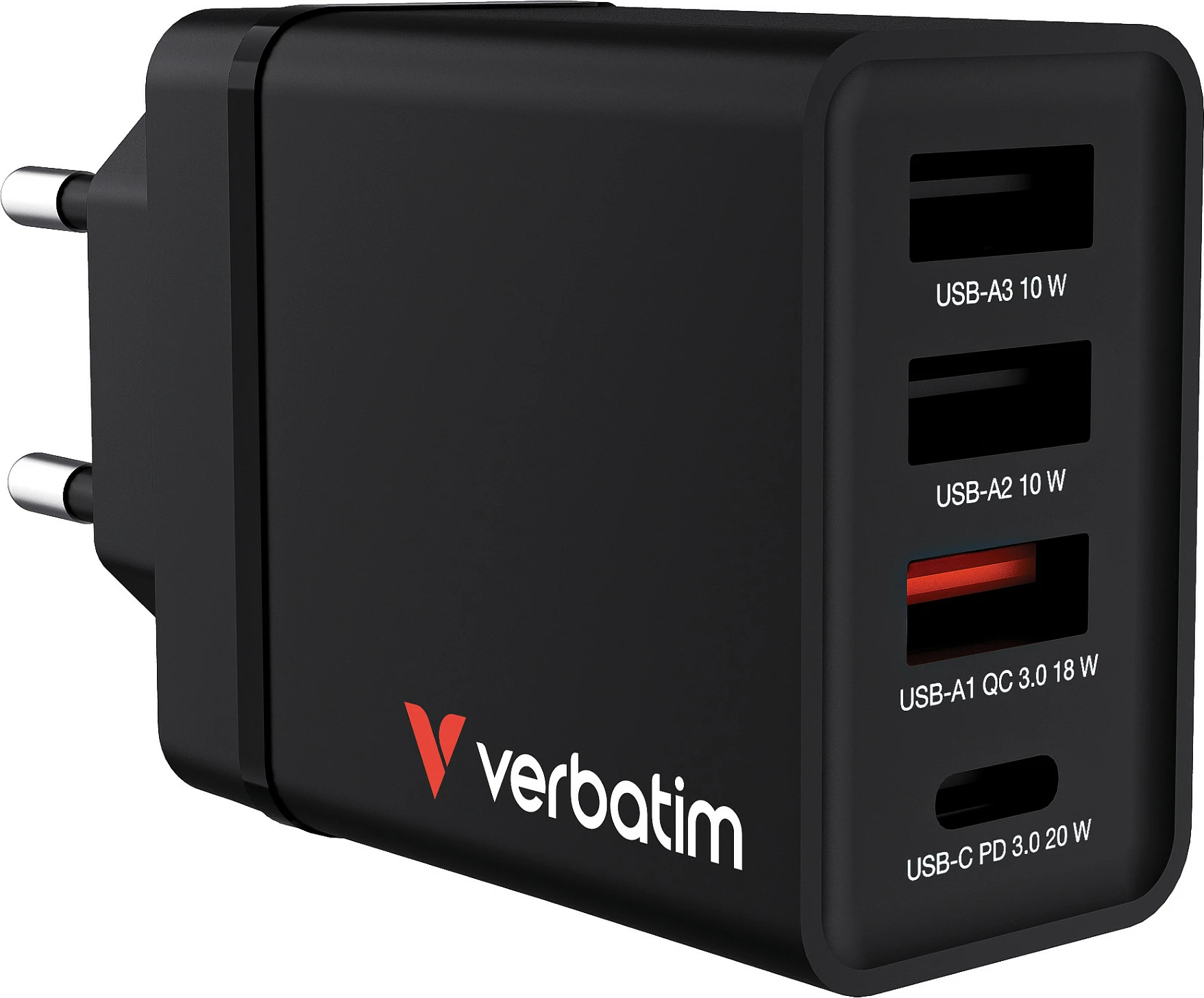 Karikues muri Verbatim 49700, 30W, USB-C PD 20W + 3x USB-A, prizë EU, i zi