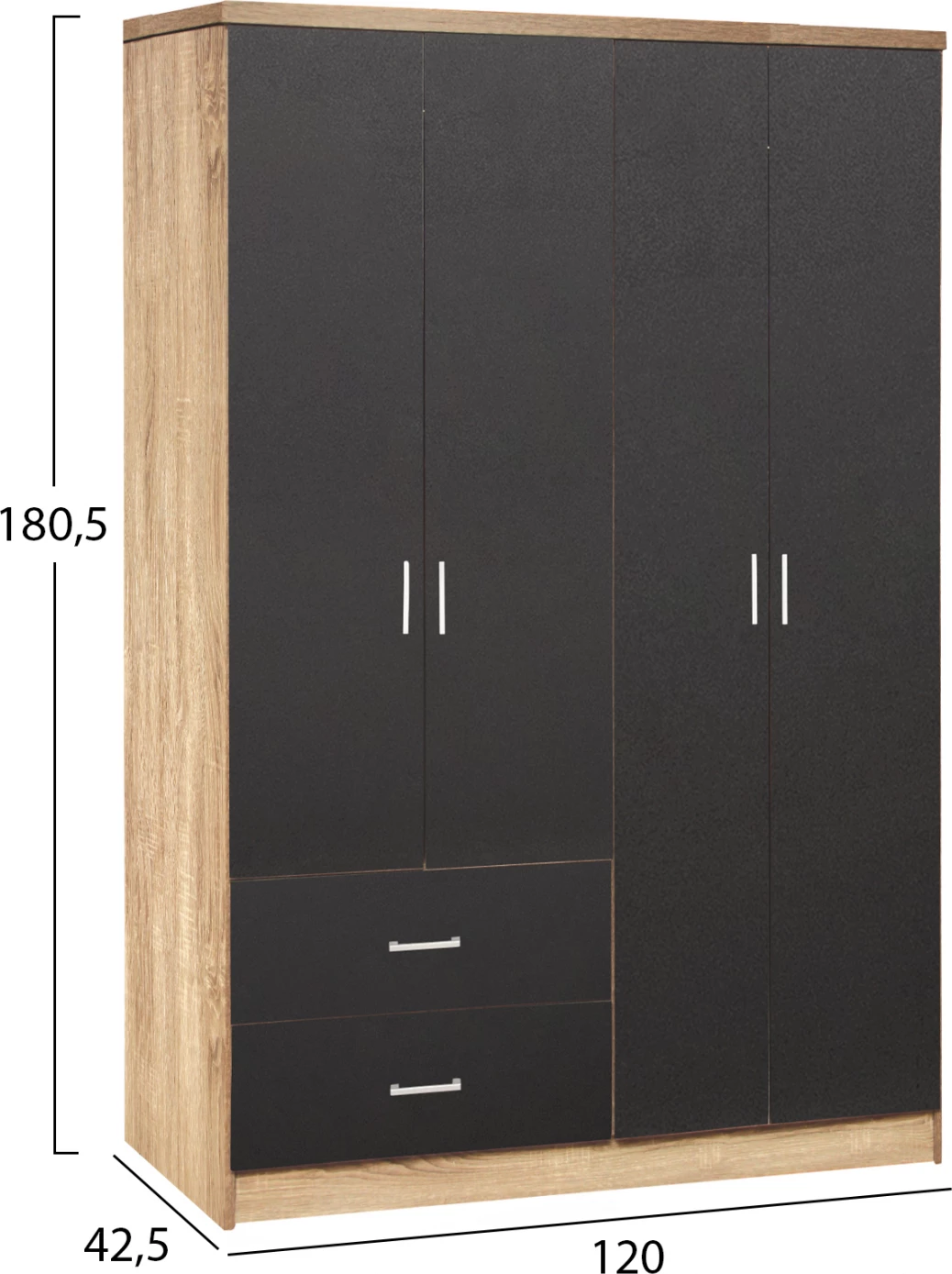 Dollap 4 dyer me 2 sirtarë FH339.04 Sonama-Gri 120x42x181cm