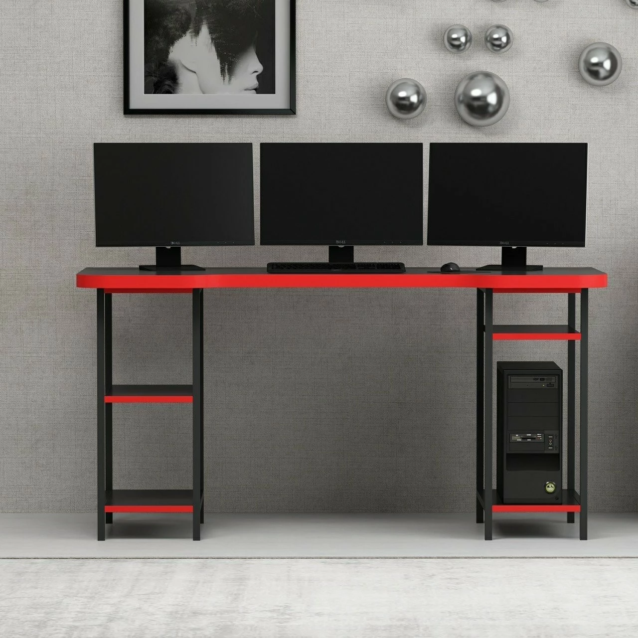 Tavolinë gaming Skye Decor, Phoenix 4, e zezë-kuqe
