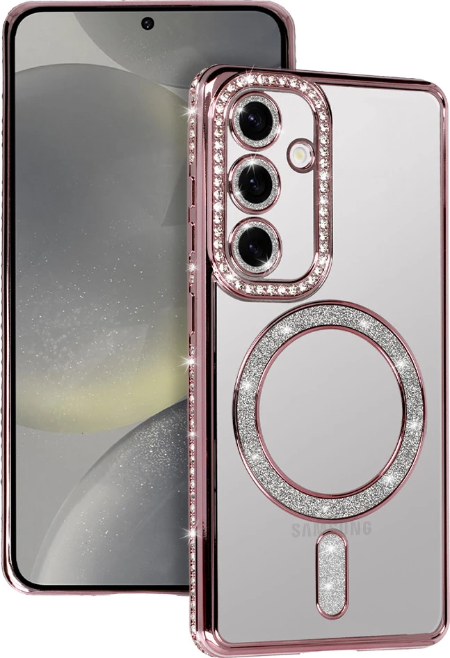 Mbështjellës silikoni MagSafe ONASI 23572 për Samsung Galaxy A56 5G, rozë transparente me glitter