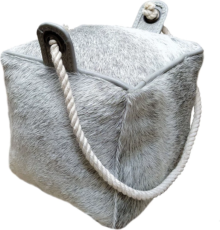 Ndalesë dere dekorative, lëkurë dhe pambuk, ngjyrë gri, 15x15x15cm