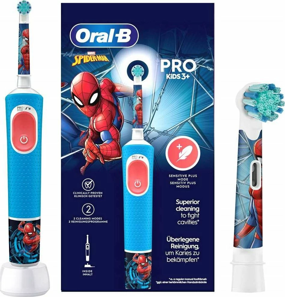 Furçë dhëmbësh elektrike Oral-B Vitality Pro Kids 103 Spiderman, 2 mënyra, me bateri, 1 kokë, Blu