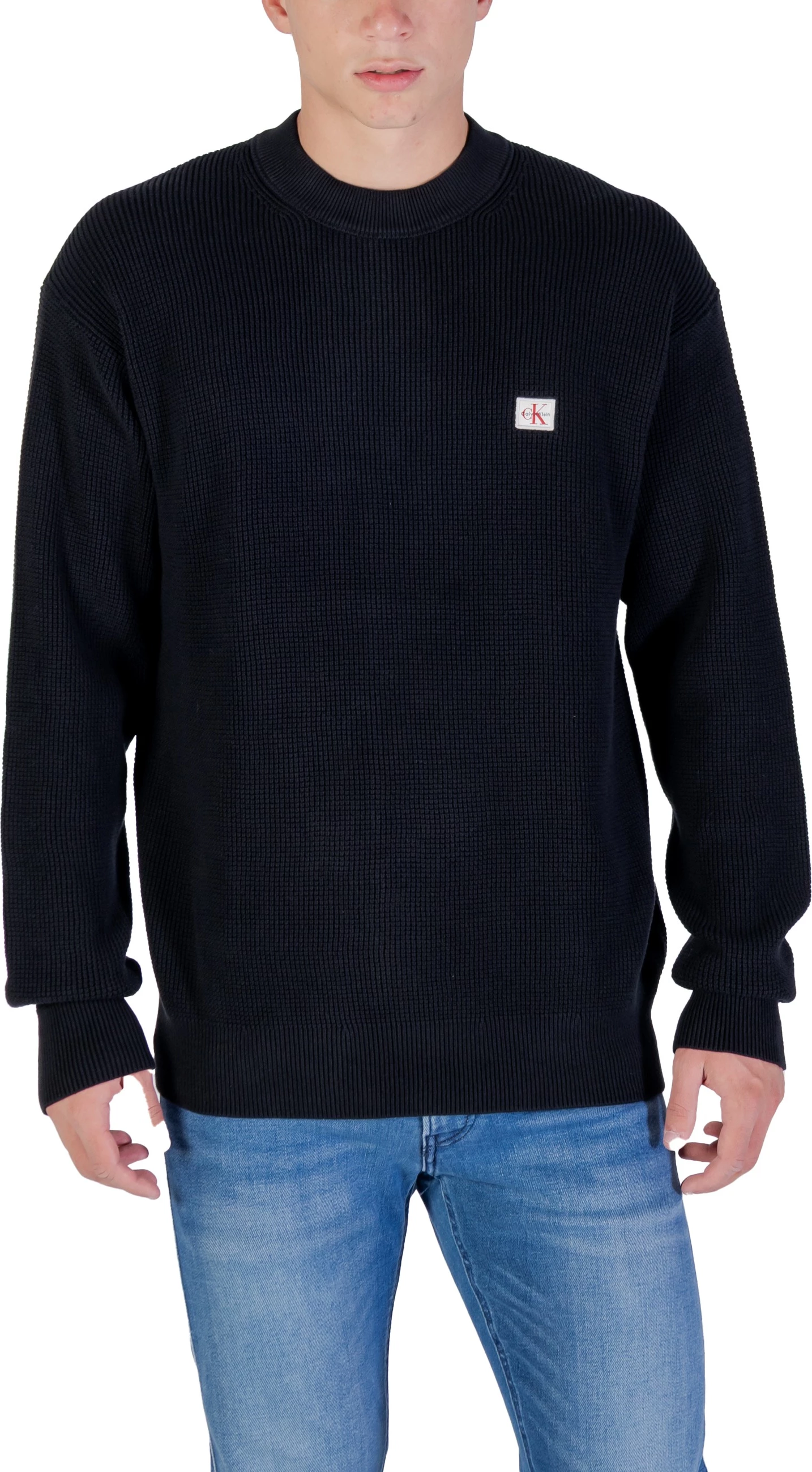 Xhemper për meshkuj Calvin Klein Jeans LS EZ COTTON WAFFLE LV04RD313G, i zi