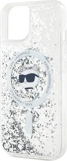 Mbështjellës Karl Lagerfeld Liquid Glitter Choupette Head MagSafe për iPhone 14/15/13, Transparent