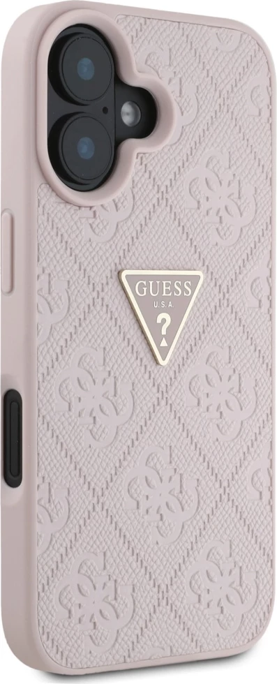 Mbështjellës Guess Hot Stamp 4G Pattern Triangle Metal Logo për iPhone 16, Rozë