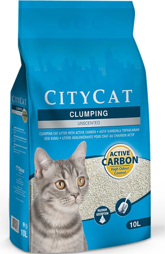 Rërë për mace  City Cat Climping Active Carbon Unscented (pa aromë), 10L