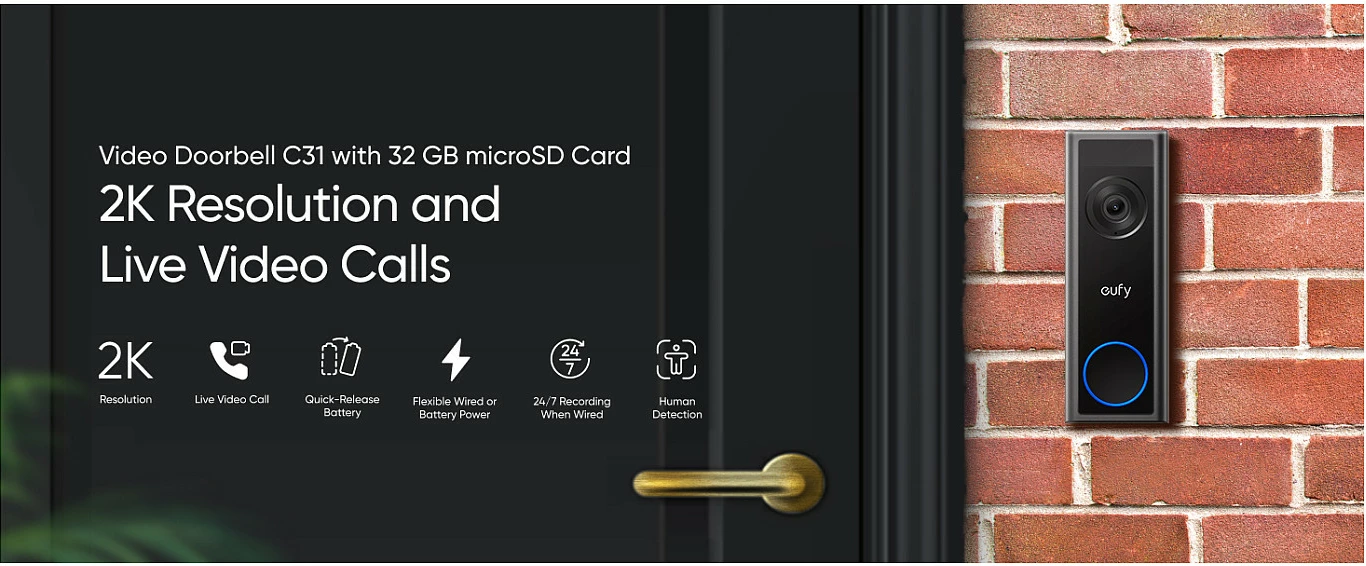 Zilë dere me kamerë EUFY C31 2K, MicroSD 32GB, e zezë