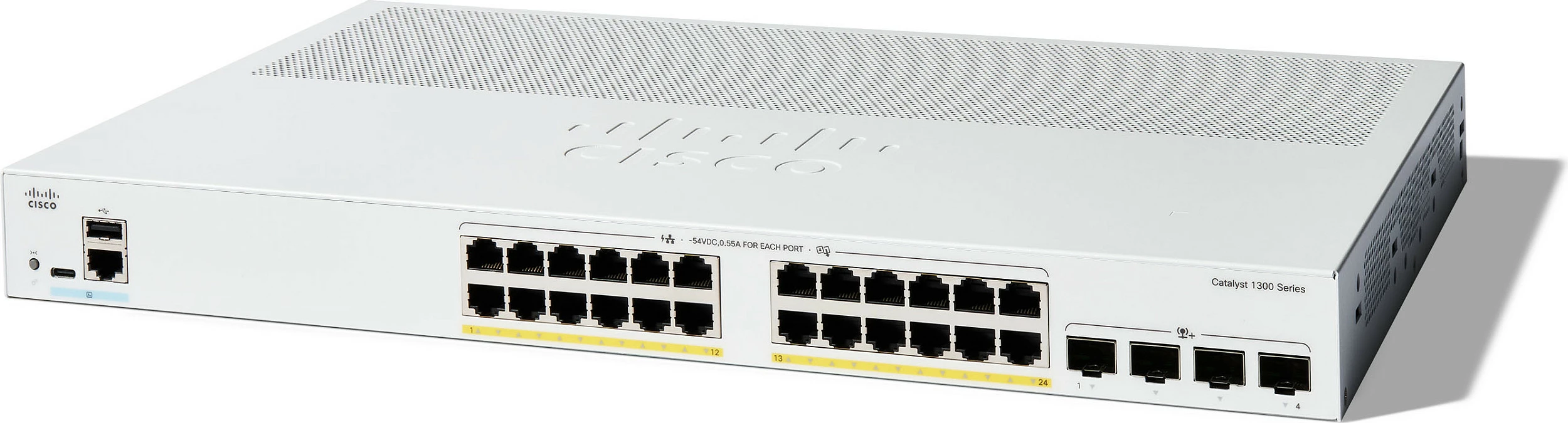 Switch Cisco Catalyst 1300-24P-4X, 24 porta GE, PoE, 4x10GE SFP+, i bardhë