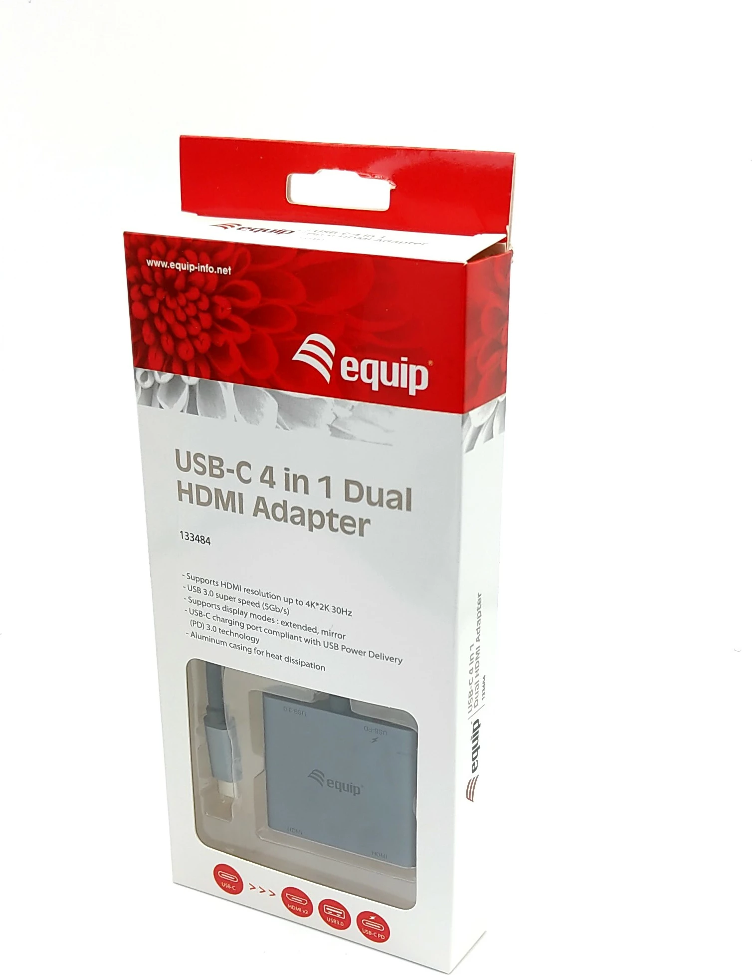 Adapter USB-C 4-në-1 Dual HDMI Equip, 4K Ultra HD, alumini, argjendtë