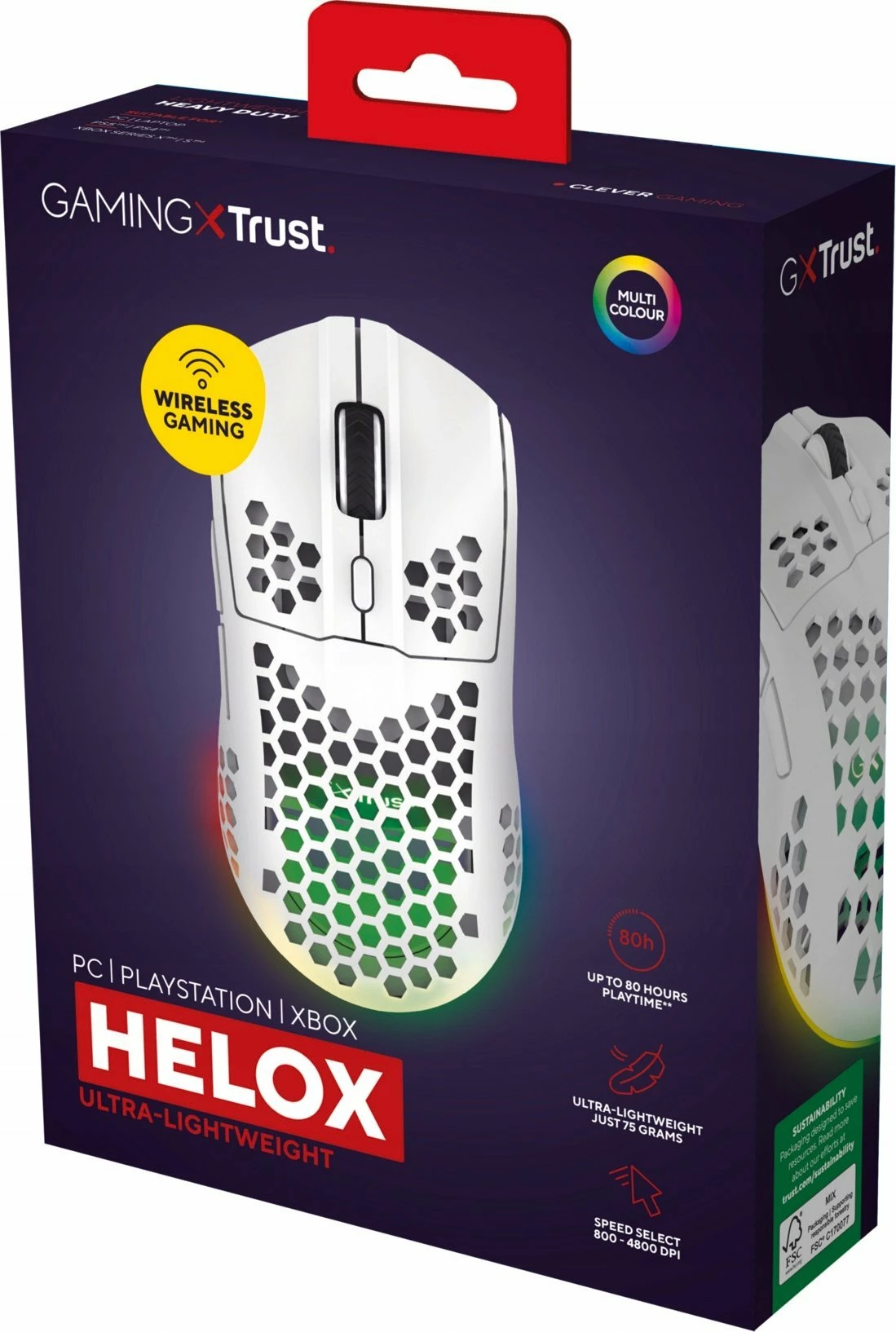Maus Trust GXT 929W Helox (25390) wireless 2.4GHz 6400 DPI RGB, e bardhë