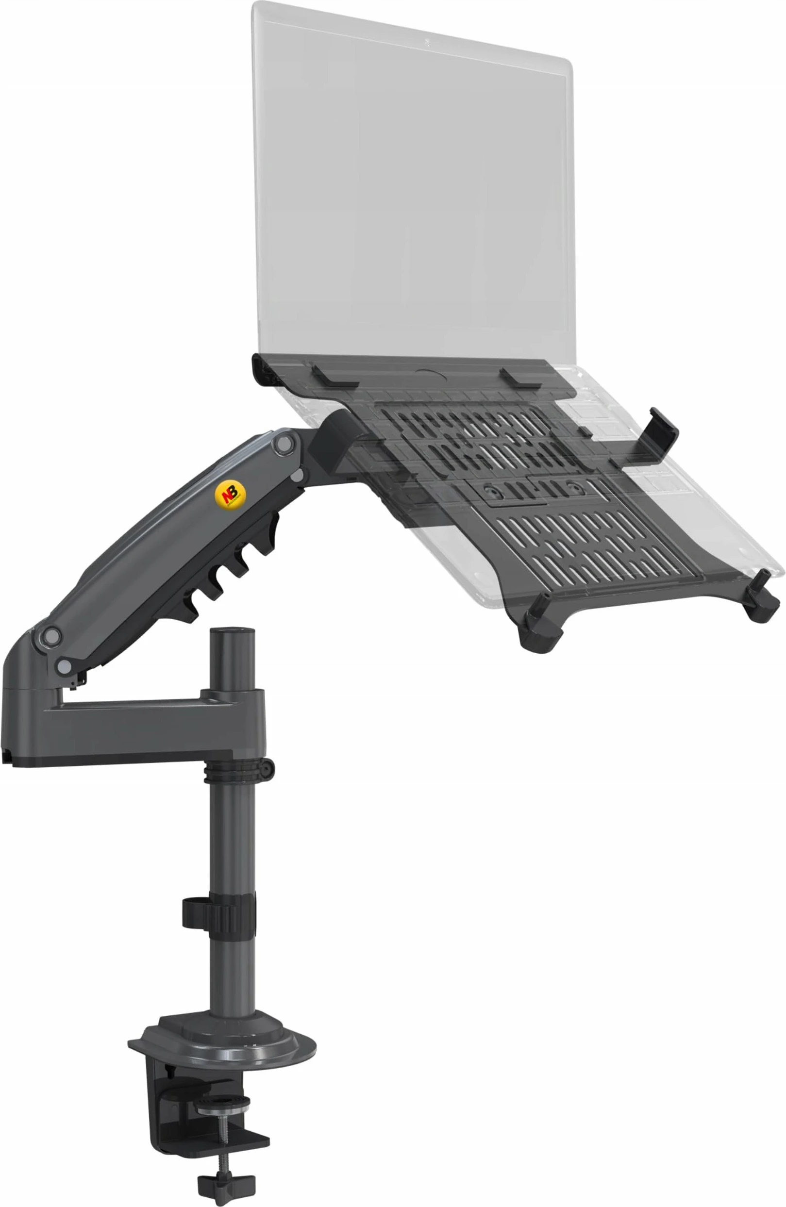 Mbajtëse tavoline ergonomike për laptop/monitor North Bayou H100-FP, rregullim 3D, gas spring, VESA 75x75/100x100, gri/zezë