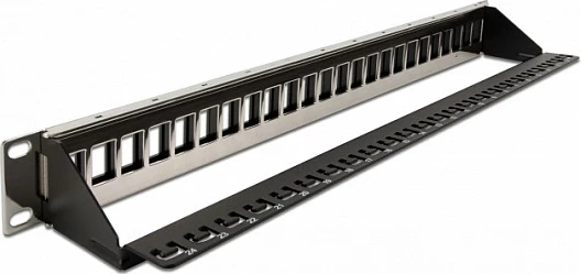 Patch panel Keystone DeLOCK 19" 24-port, 1U, i zi/argjendtë