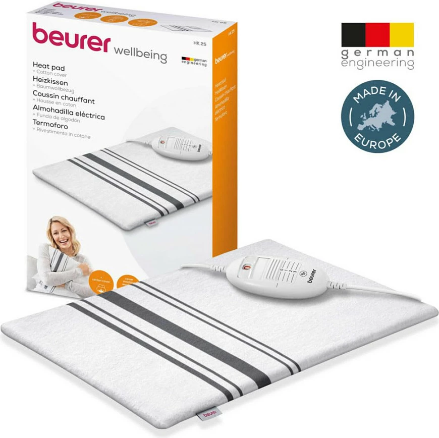 Jastëk ngrohës Beurer HK 26, 40x30 cm, 3 nivele, LED, i bardhë/gri