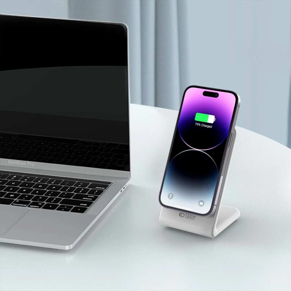 Karikues wireless MagSafe Tech-Protect QI15W-A23, 15W, i bardhë, me stand