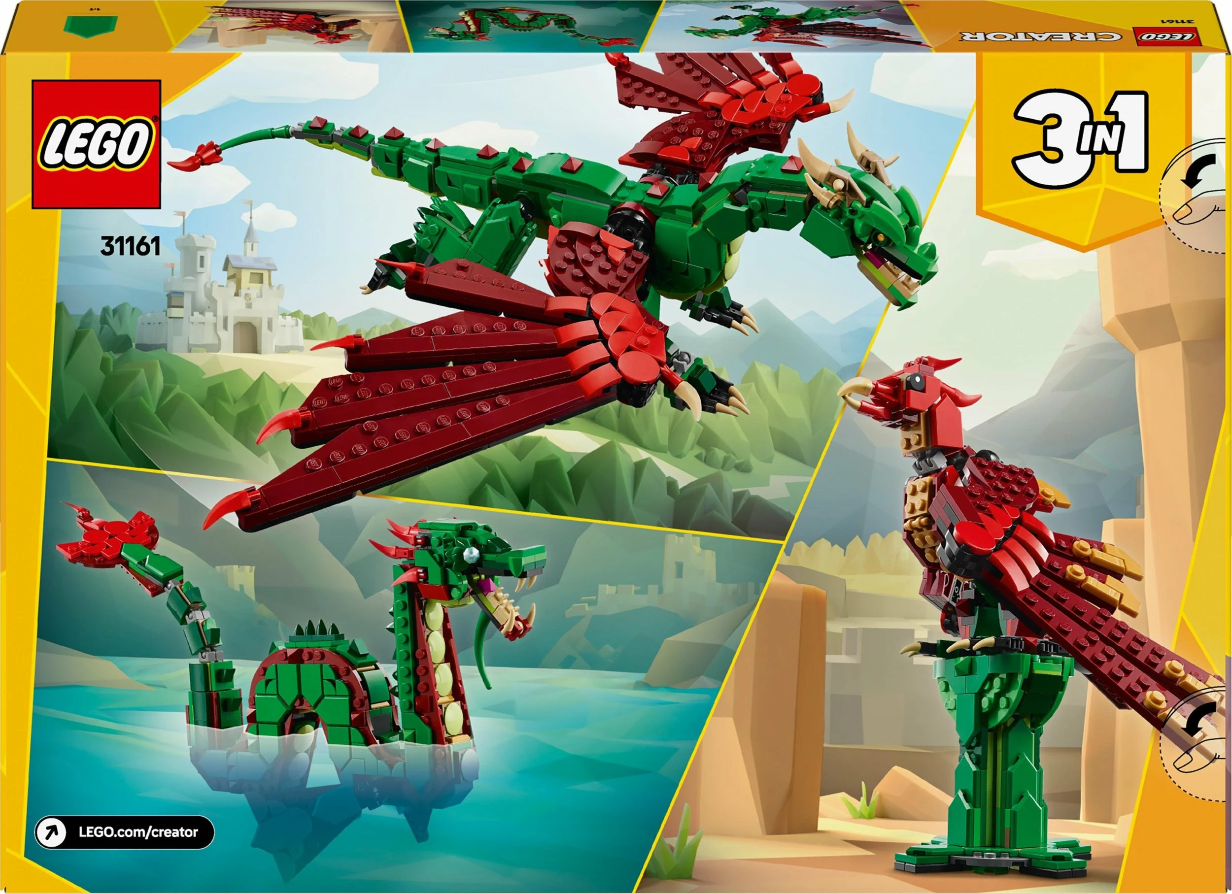 Set LEGO Creator 3-në-1 Medieval Dragon 31161, 715 pjesë