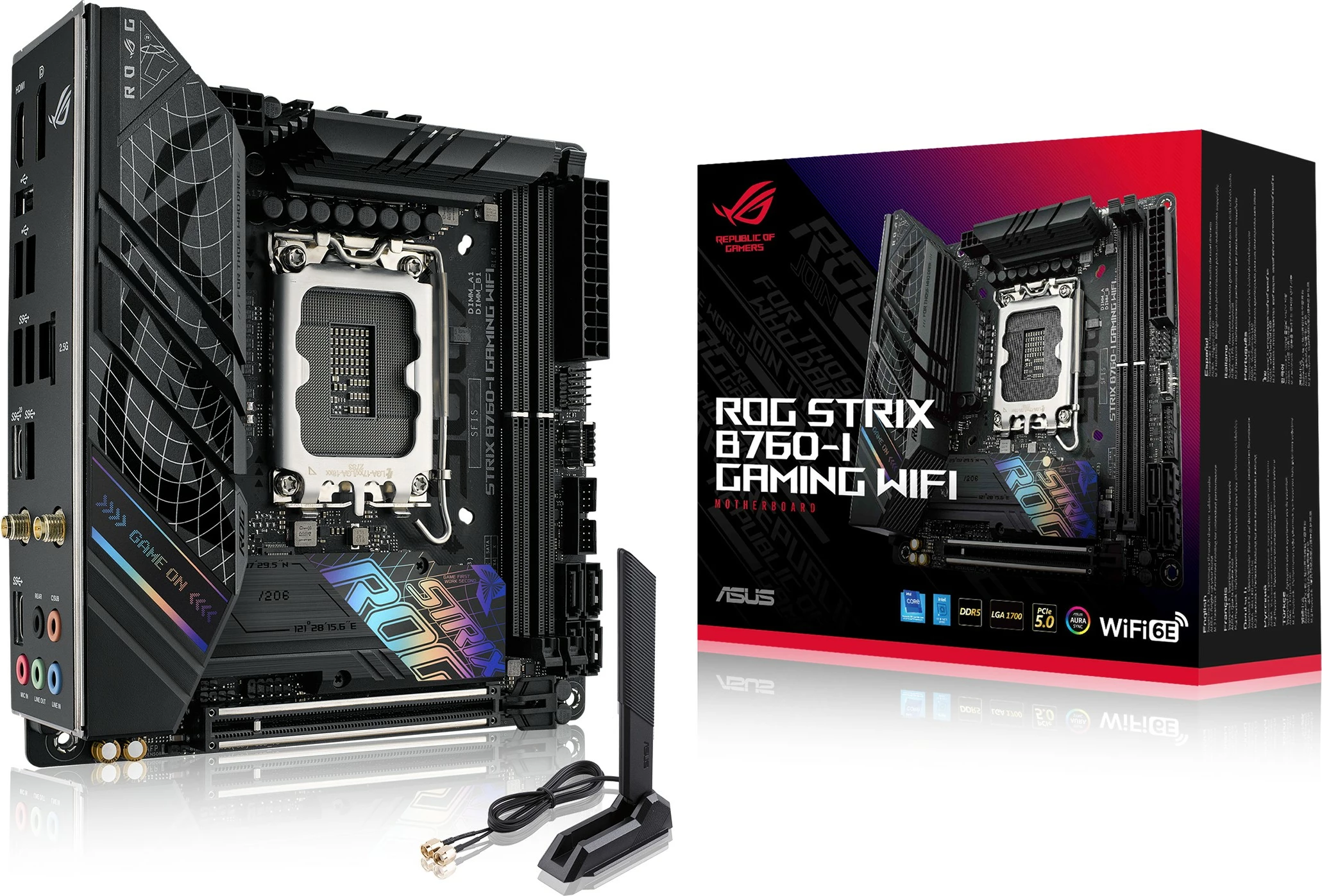 Pllakë amë ASUS ROG STRIX B760-I GAMING WIFI, Intel, LGA 1700, DDR5-SDRAM, 96 GB
