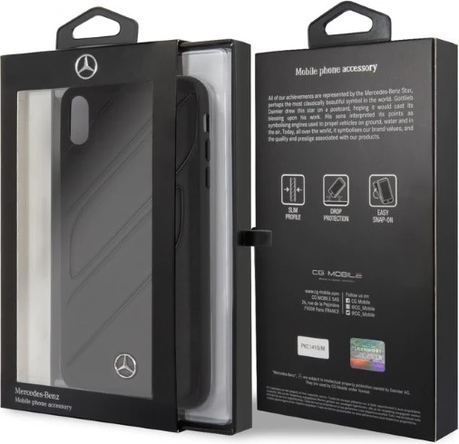 Mbështjellës Mercedes New Organic I për iPhone XS Max, lëkurë, zi