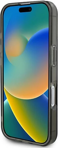 Mbështjellës Guess IML Glitter Circle MagSafe për iPhone 16, i zi
