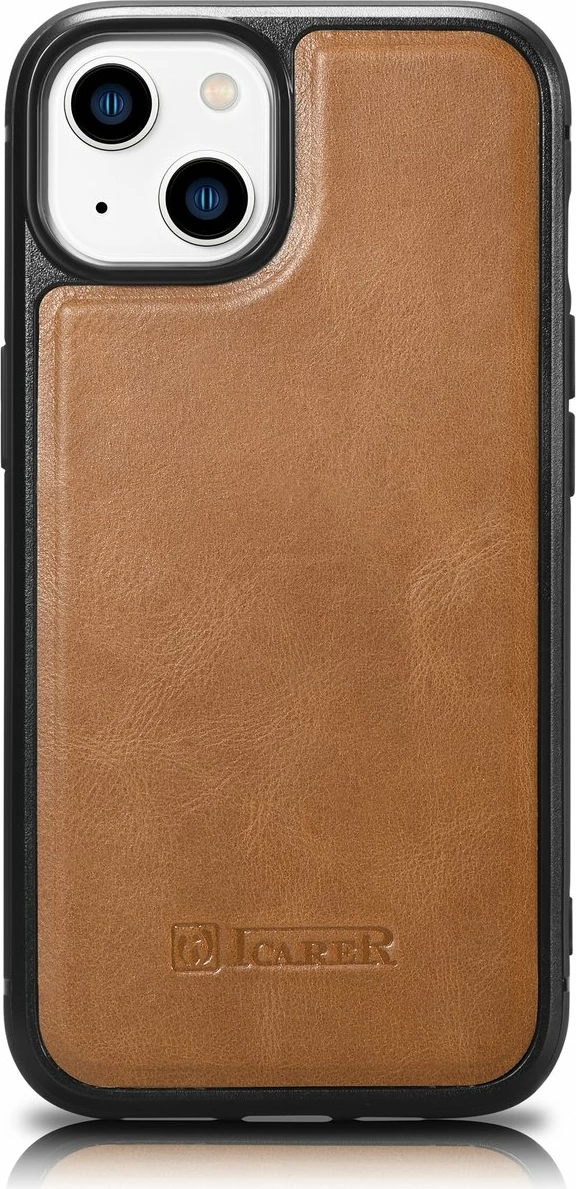 Mbështjellës iCarer për iPhone 14 Plus, lëkurë natyrale, kafe
