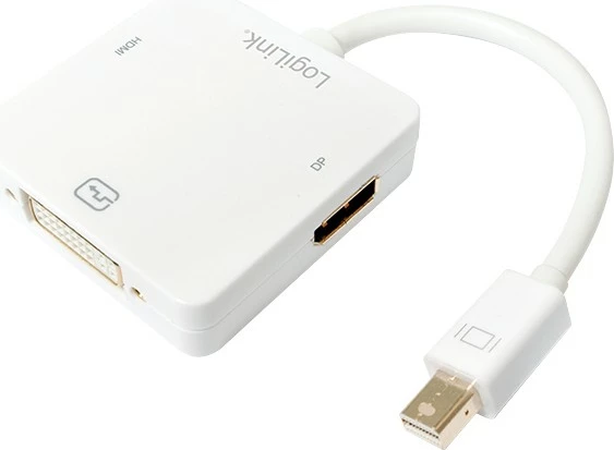 Adapter 3n1 LogiLink CV0045A, Mini DisplayPort në HDMI/DVI/DisplayPort, 0.15m, i bardhë
