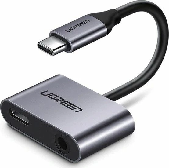 Adapter Ugreen CM193 USB-C në Jack 3.5mm + USB-C, 10 cm, 1.5 A, argjendtë (50596)