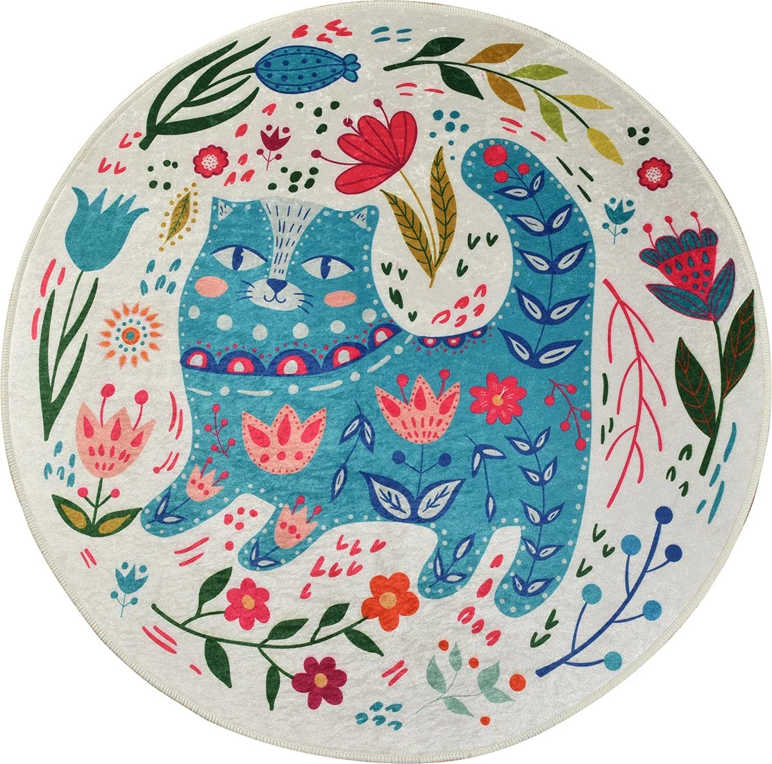 Qilim rrumbullakët, 140 cm, dizajn 'Blue Cats', Conceptum Hypnose, shumëngjyrësh