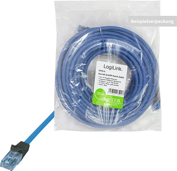 Kabllo rrjeti LogiLink Cat.6A patch 1 m, 10Gbps, PoE, e kaltër