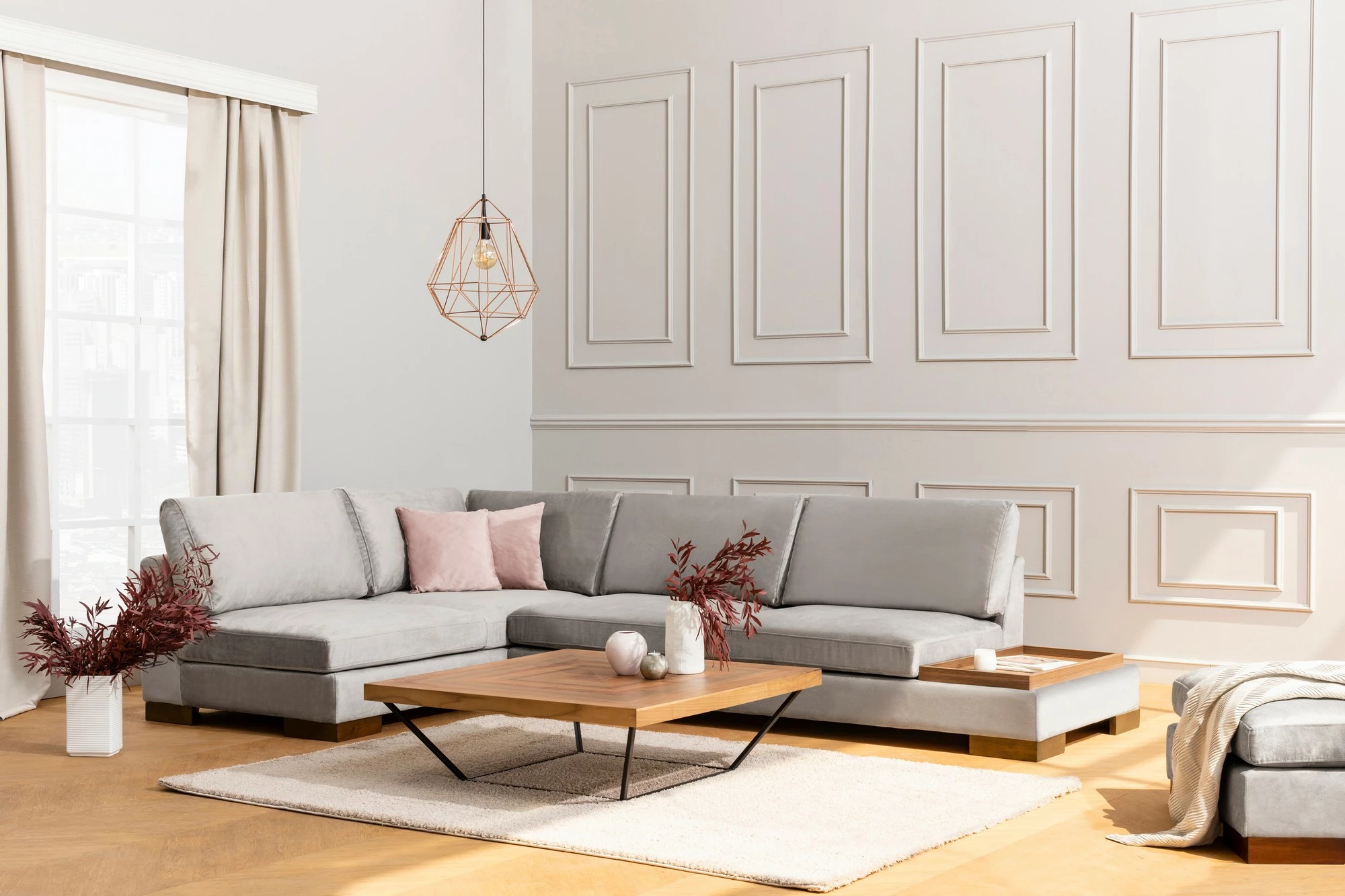 Këndare Atelier del Sofa Tulip, kënd i majtë, pa puf, ngjyrë gri e çelët