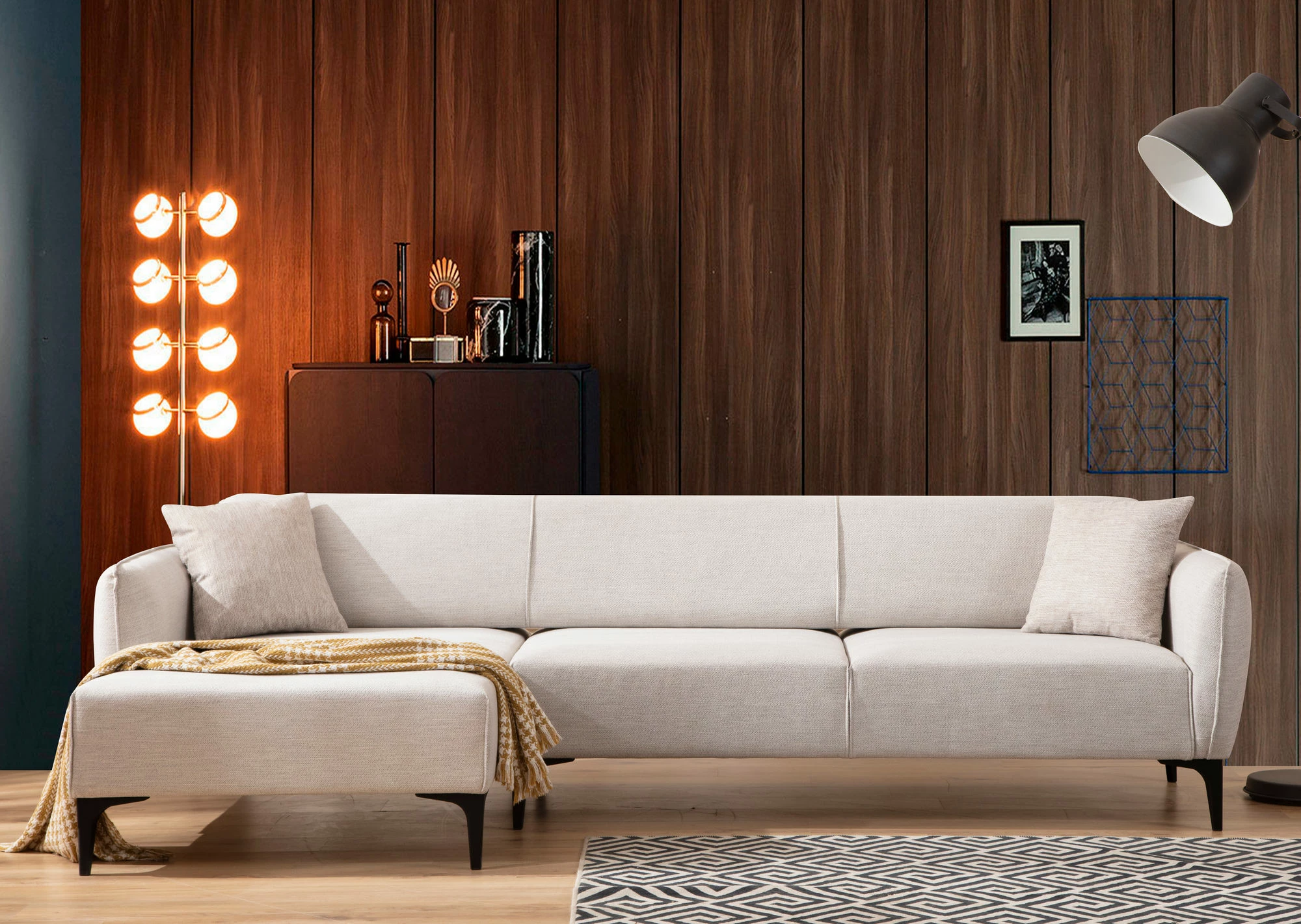 Kënd-sofë Atelier del Sofa, Belissimo, kënd i majtë, ngjyrë e bardhë e çelët
