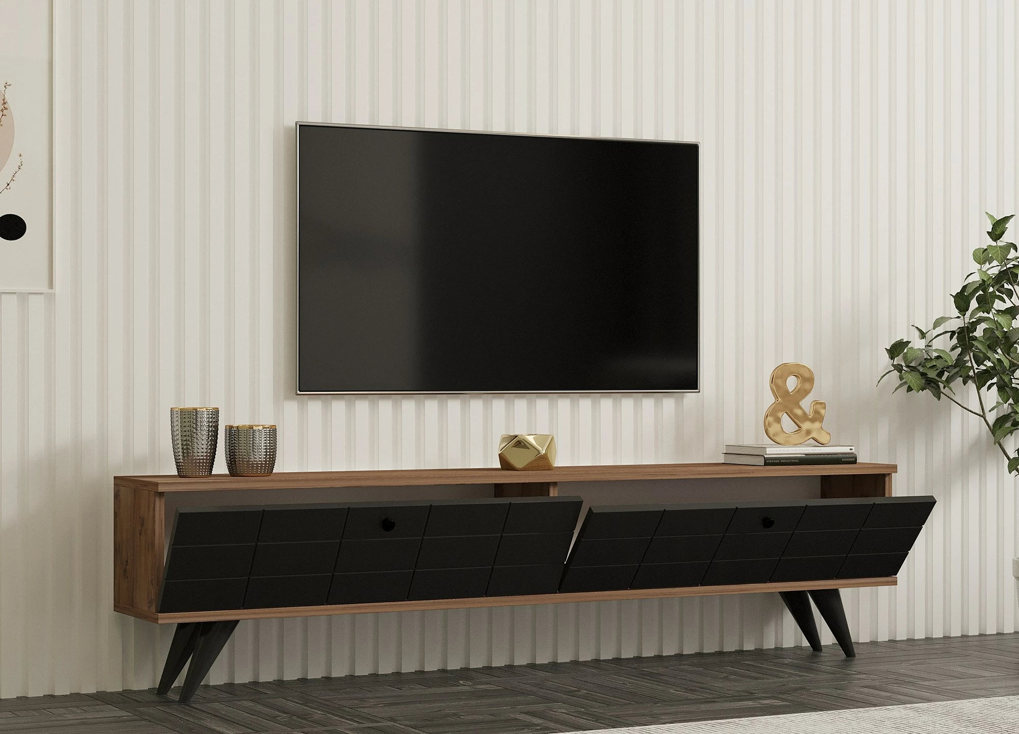 Komodë për TV Hanah Home, Alberi, ngjyrë Atlantic Pine dhe Antracite