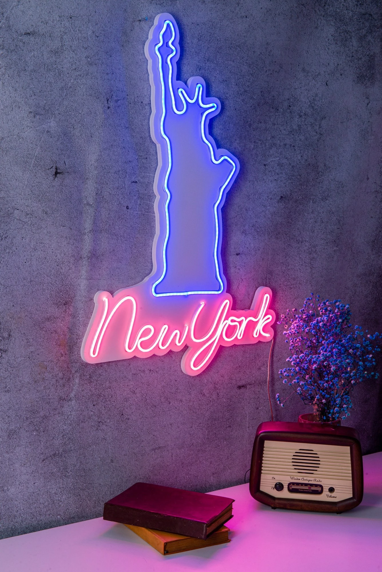 Dritë dekorative LED, plastikë, New York, rozë dhe kaltër