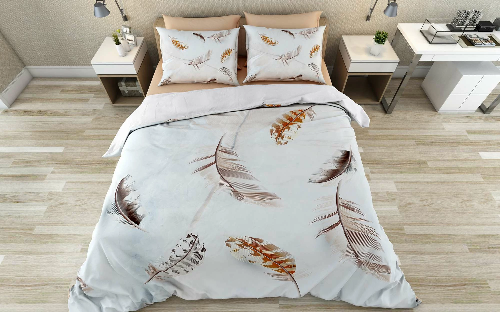 Set mbulesë jorgan XXL, jastëk, ngjyrë bardhë-kafe, L'Essentiel Linge de Maison, Sare