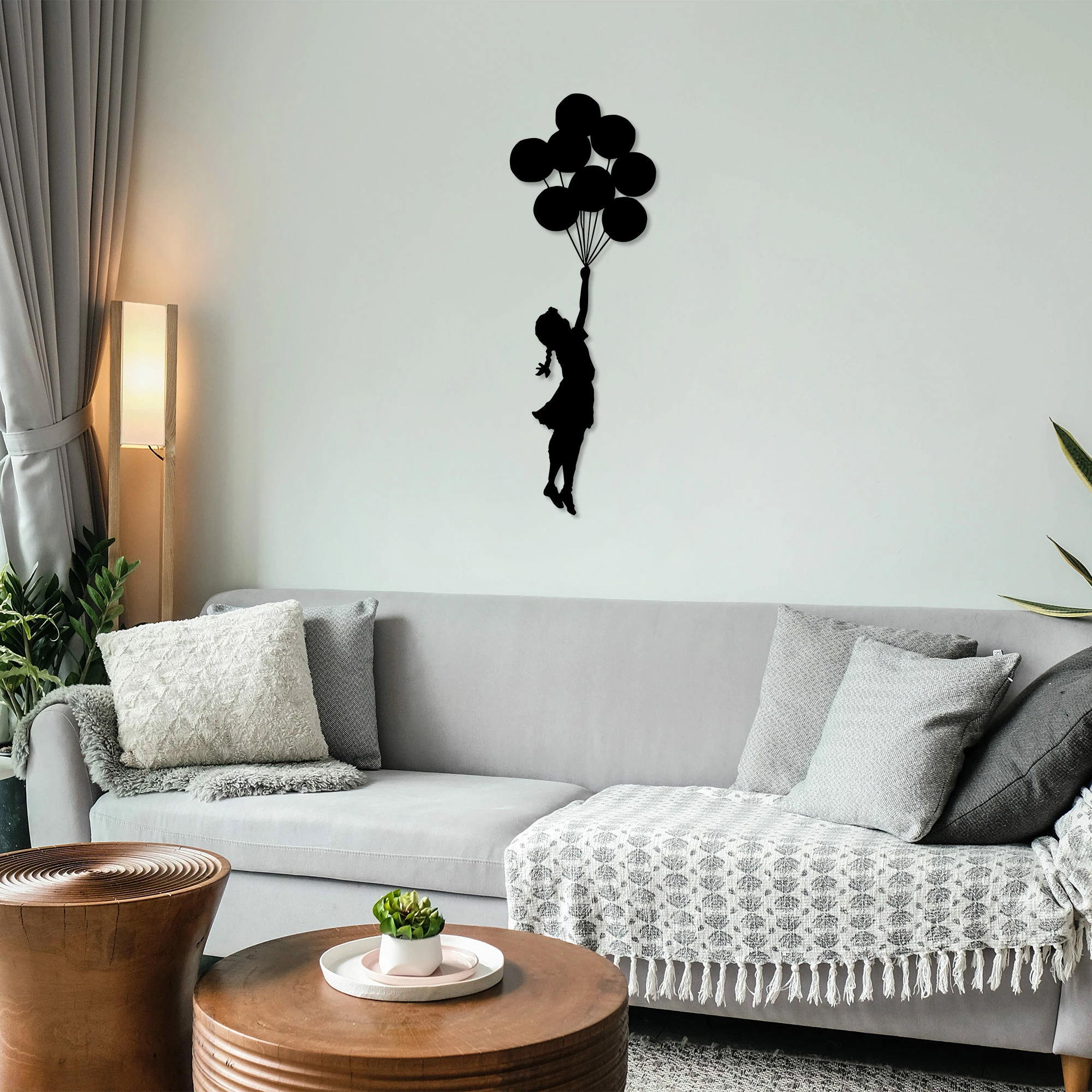 Aksesor dekorativ metalik për mur, Wallity Banksy - 12, ngjyrë e zezë, 100x34cm