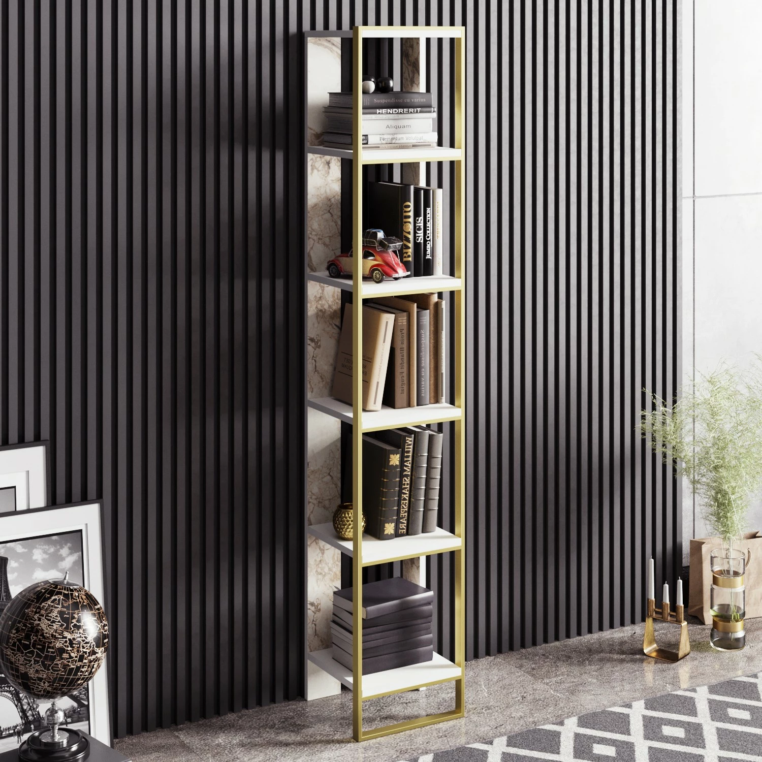 Raft librash Hanah Home, Polka, i bardhë dhe i artë