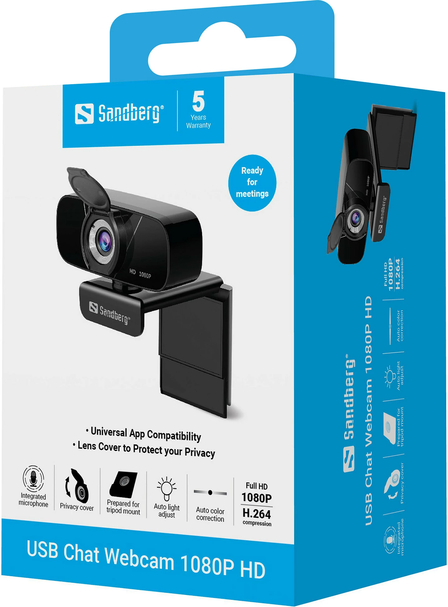 Webkamerë Sandberg USB Chat, Full HD 1080p, mikrofon i integrum, shutter privatësie, e zezë
