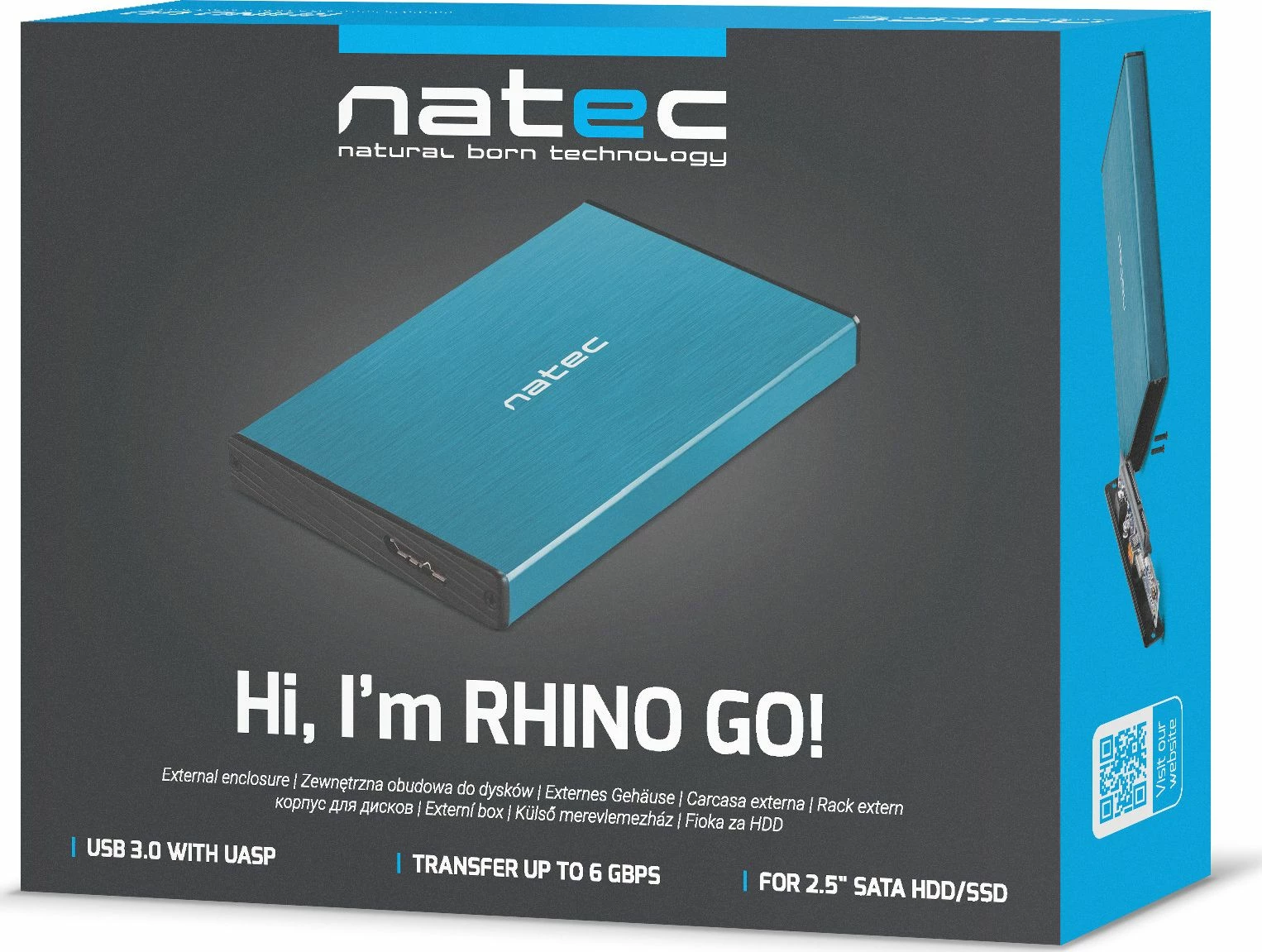 Kasë eksternale për HDD/SSD 2.5" Natec Rhino Go NKZ-1280, SATA III në USB 3.0, blu