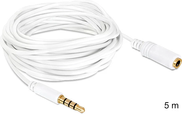 Kablë zgjatës audio DeLOCK 3.5mm (mashkull-në-femër), 5m, e bardhë