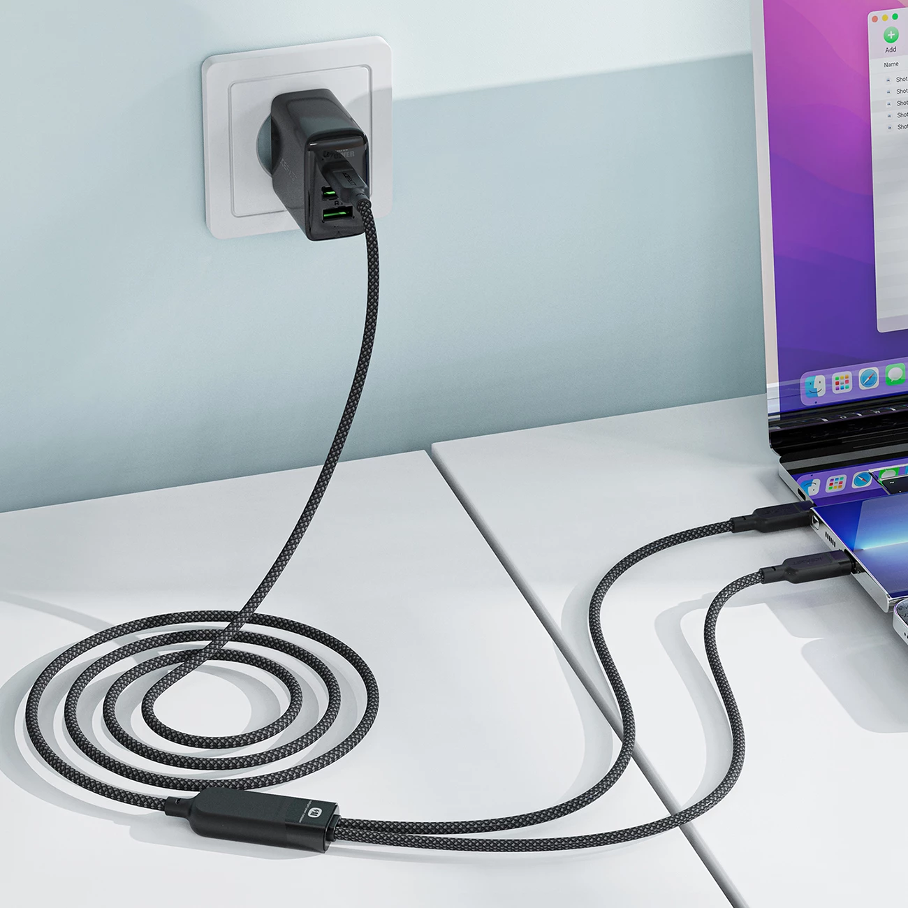 Kabllo Acefast C5-11 USB-C në USB-C 2në1, 1.2m, 100W, E zezë