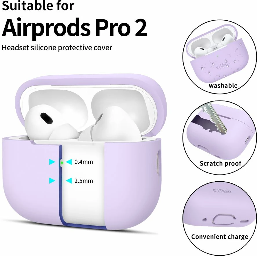 Mbështjellës Tech-Protect për AirPods Pro/Pro 2, silikon, Violet