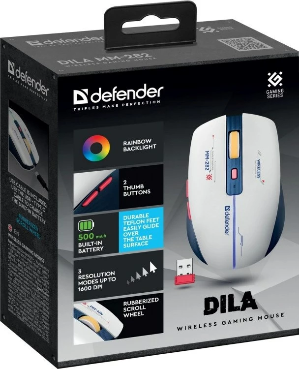 Maus wireless Defender Dila MM-282, 1800dpi, 6 butona, Bardhë