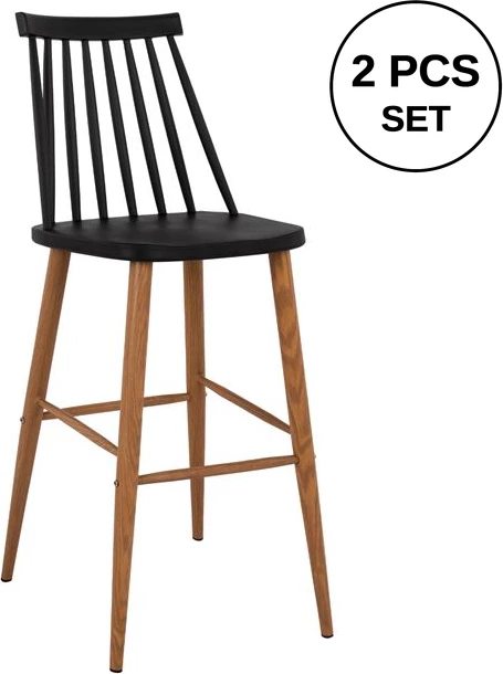 Karrige për bar Vanessa, ngjyrë e zezë, 43x49x107 cm, set prej 2 copë