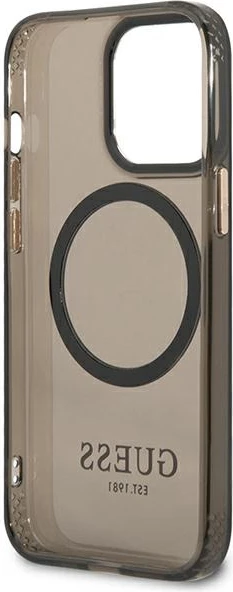 Mbështjellës Guess Gold Outline Translucent MagSafe për iPhone 13 Pro / iPhone 13, i zi