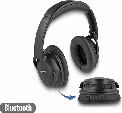 Kufje DeLOCK Bluetooth 5.0 foldable, me mikrofon, 20 orë, Wired & Wireless, 3.5mm, të zeza
