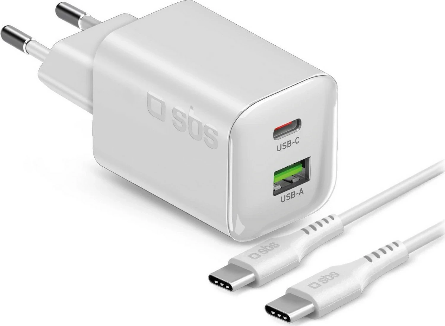 Karikues rrjeti SBS 45W, 1x USB-C + 1x USB-A, me kabllo USB-C 1.5m, i bardhë