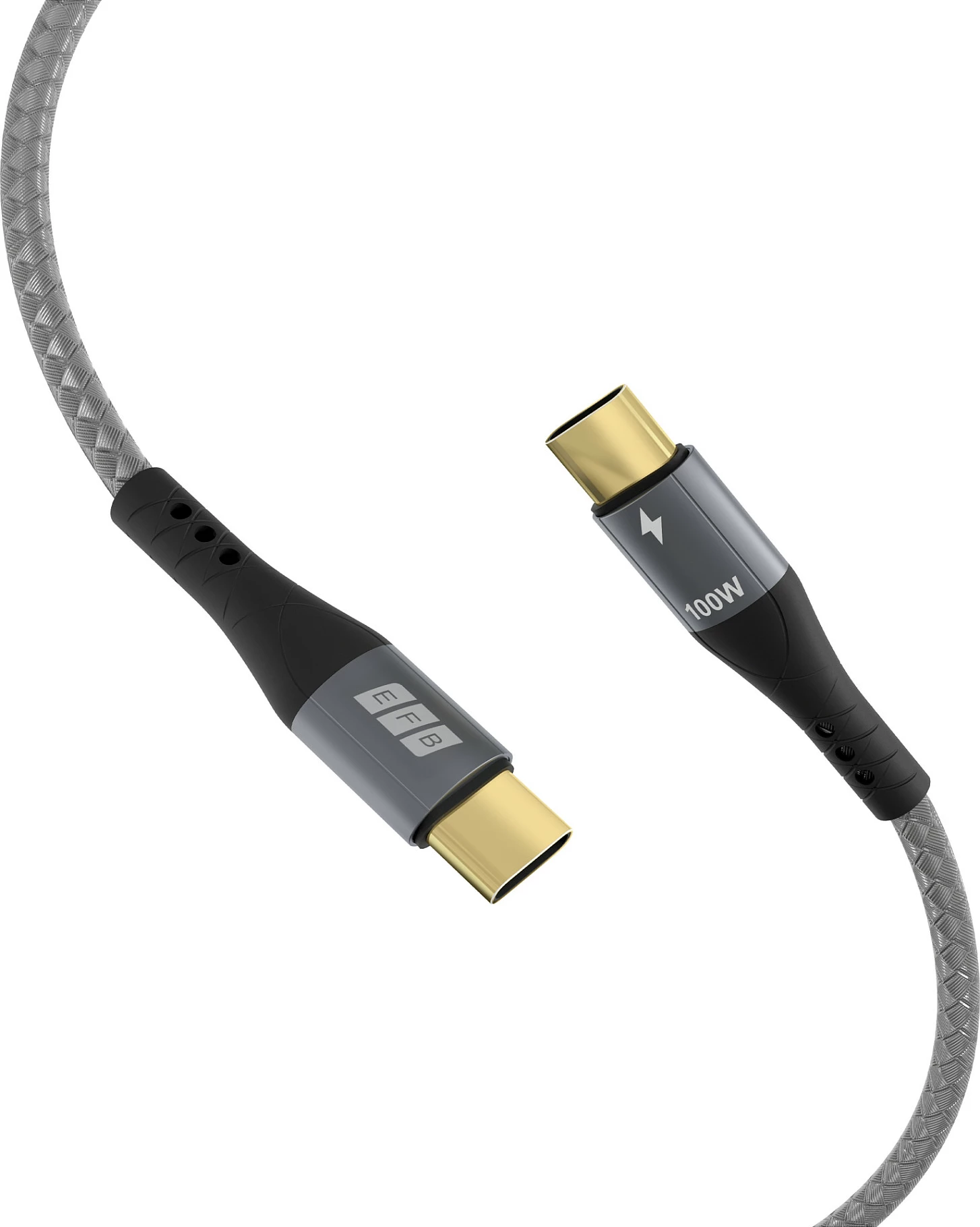 Kabllo USB-C EFB Elektronik USB-CC-00003, USB-C në USB-C, 2m, 100W USB PD, e thurur, e zezë/hiri