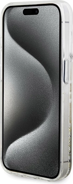 Mbështjellës Guess Liquid Glitter Gold Stripes për iPhone 15 Pro, Transparent